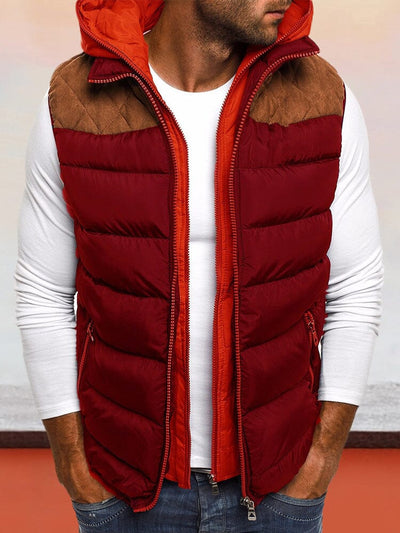 Splicing Warm Hooded Vest Vest coofandystore Wine Red S 