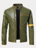 Stand Collar Punk Leather Jacket Jackets coofandystore Army Green S 