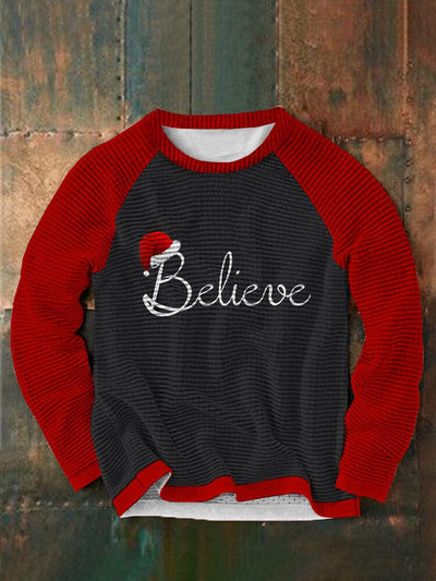 Christmas Believe Round Neck Pullover Sweatshirt Sweaters coofandystore Red S 