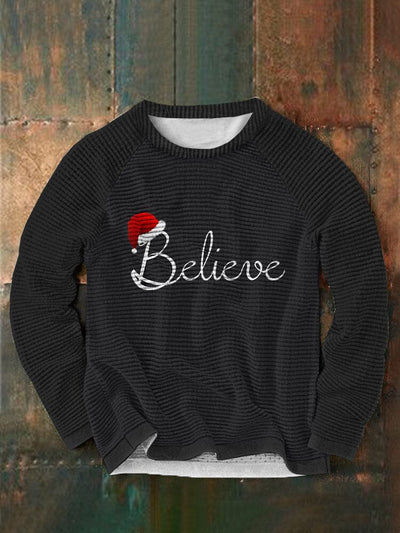Christmas Believe Round Neck Pullover Sweatshirt Sweaters coofandystore Black S 