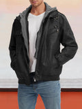 Leather PU Jacket with Removable Hat Coat coofandystore Black S 