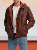 Leather PU Jacket with Removable Hat Coat coofandystore Brown S 