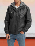 Leather PU Jacket with Removable Hat Coat coofandystore 