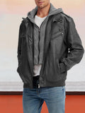 Leather PU Jacket with Removable Hat Coat coofandystore Dark Grey S 