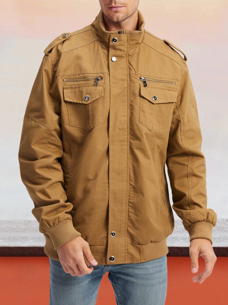 Multi-pocket Workwear Jacket Coat coofandystore Khaki S 