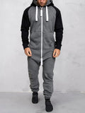 Hooded Fleece Solid Color Jumpsuit Jumpsuit coofandystore Grey/White M 
