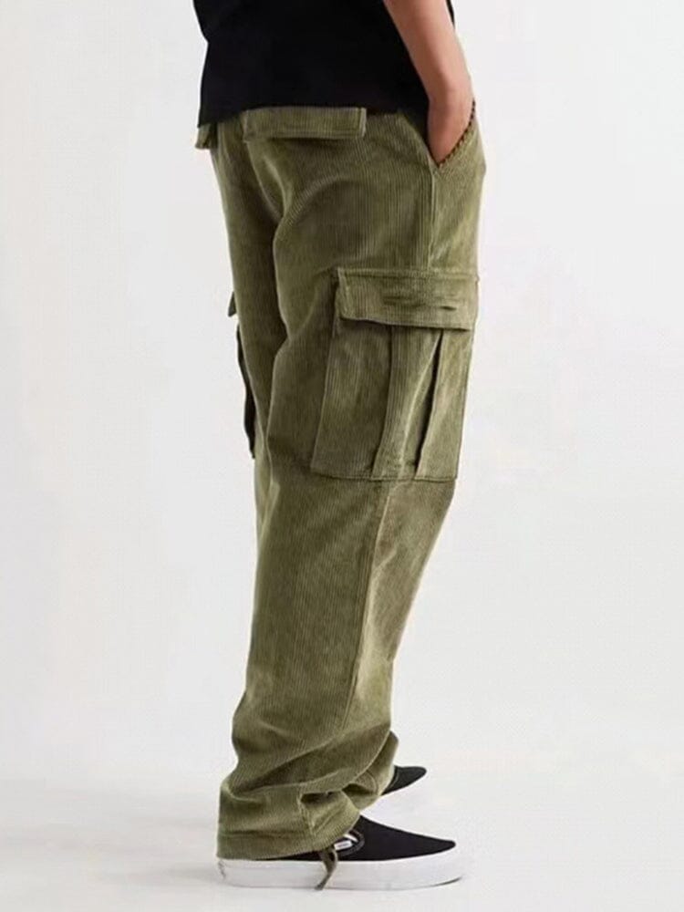 Casual Flap Pocket Corduroy Pants Pants coofandystore Army Green S 