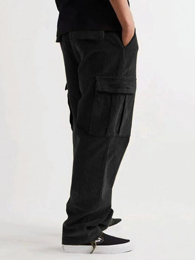 Casual Flap Pocket Corduroy Pants Pants coofandystore Black S 