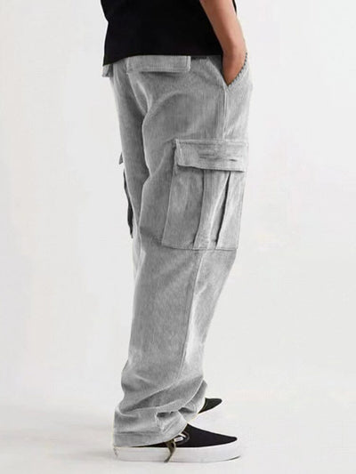 Casual Flap Pocket Corduroy Pants Pants coofandystore Light Grey S 