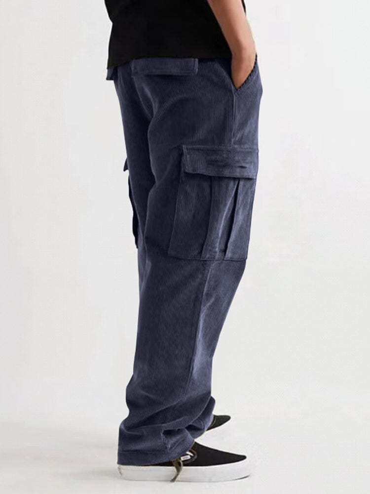 Casual Flap Pocket Corduroy Pants Pants coofandystore Navy Blue S 