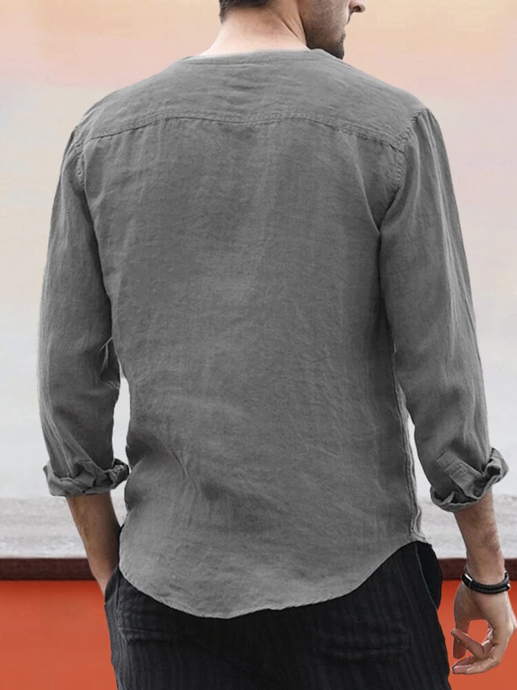 Linen Style Henley Shirt With Pocket Shirts coofandystore 