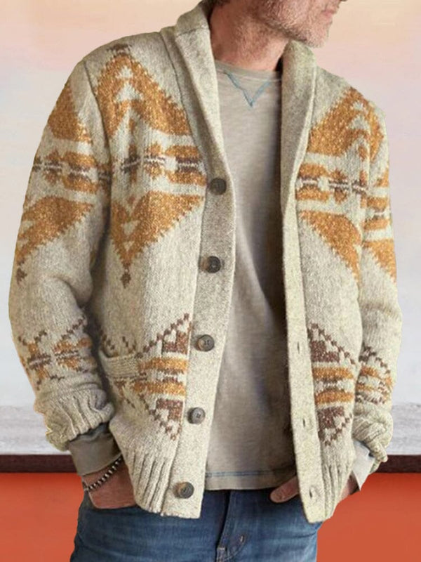 Lapel Neck Graphic Sweater Coat Sweaters coofandystore Beige S 