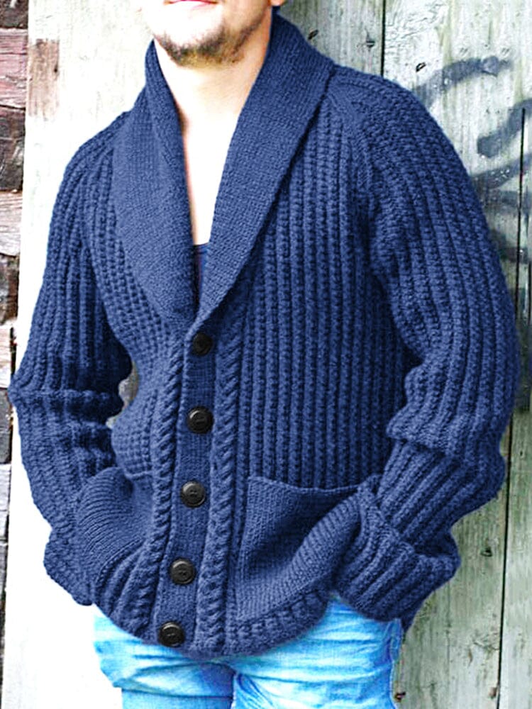 Solid Lapel Neck Sweater Coat Sweaters coofandystore Blue M 