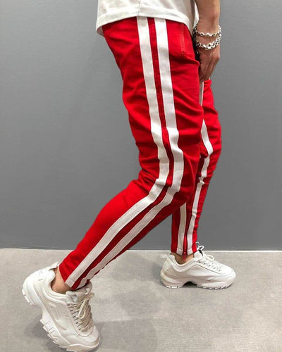 Color Blocking Zipper Workout Pants Pants coofandystore Red-White S 