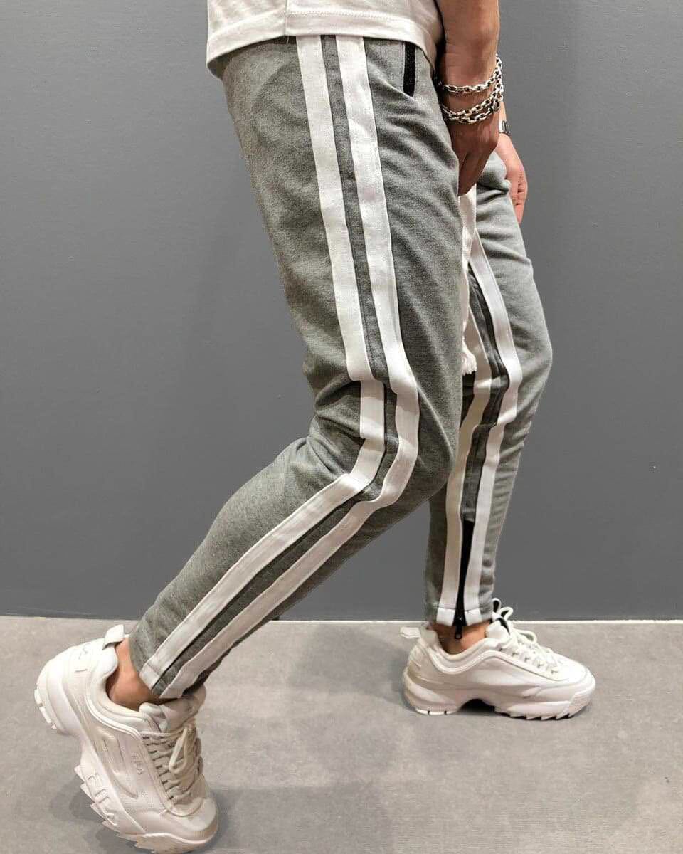 Color Blocking Zipper Workout Pants Pants coofandystore Grey-White S 