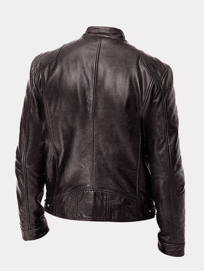 Stand Collar Zipper Cardigan Pocket PU Leather Jacket Jackets coofandystore 