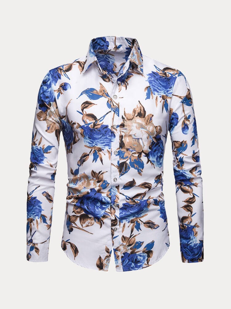 Floral Printed Shirt Shirts coofandystore Blue M 