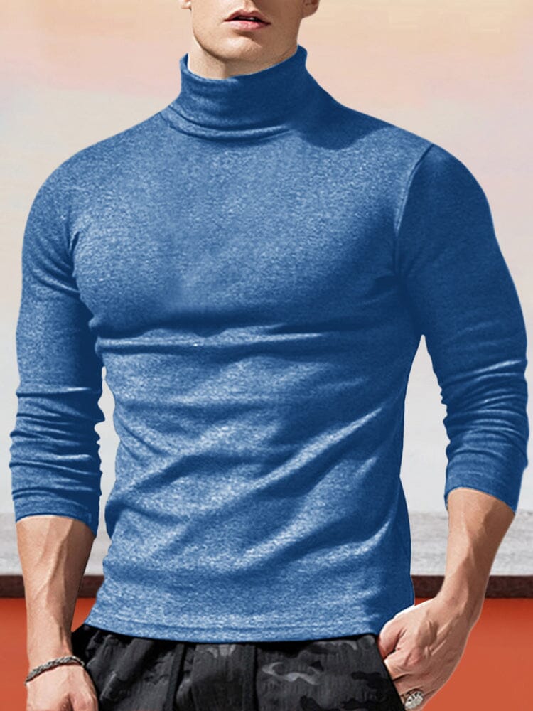 Classic Slim Fit Turtleneck Basic Top T-Shirt coofandystore Blue S 