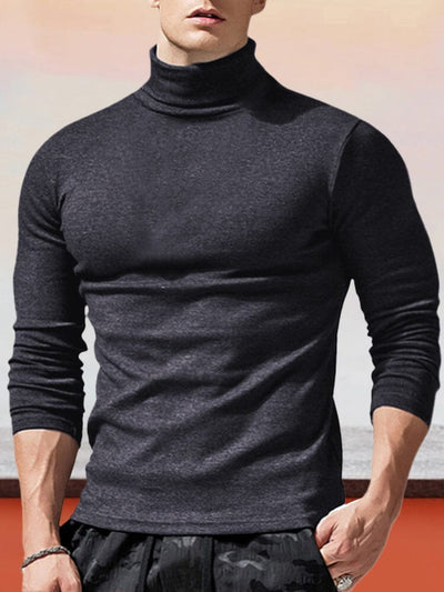 Classic Slim Fit Turtleneck Basic Top T-Shirt coofandystore Dark Grey S 