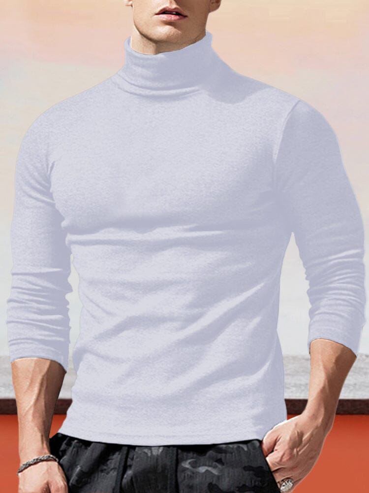 Classic Slim Fit Turtleneck Basic Top T-Shirt coofandystore White S 