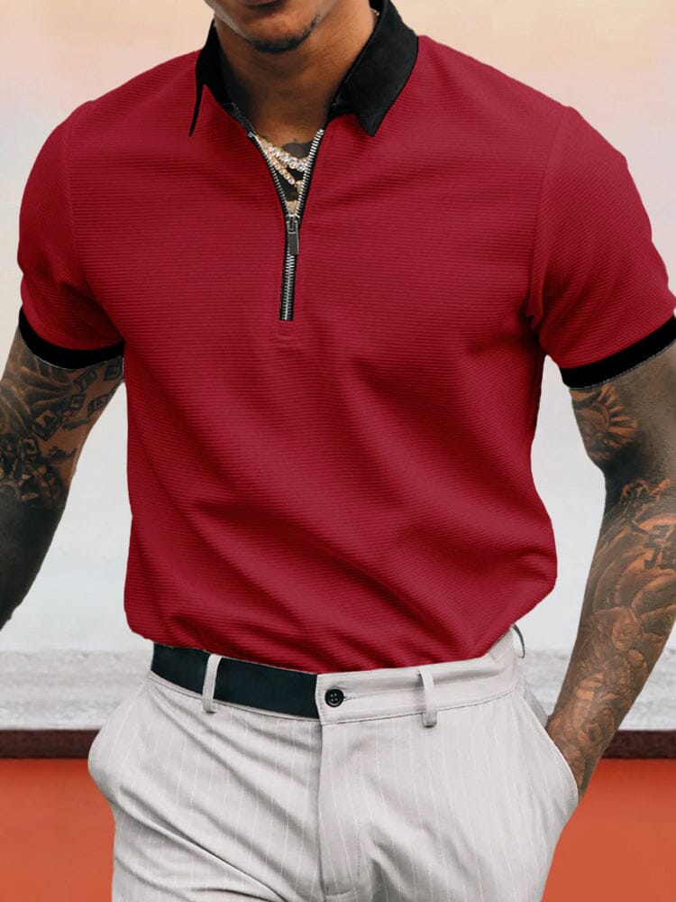 Classic Zipper Polo T-shirt Polos coofandystore Red S 