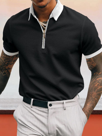 Classic Zipper Polo T-shirt Polos coofandystore Black/White S 