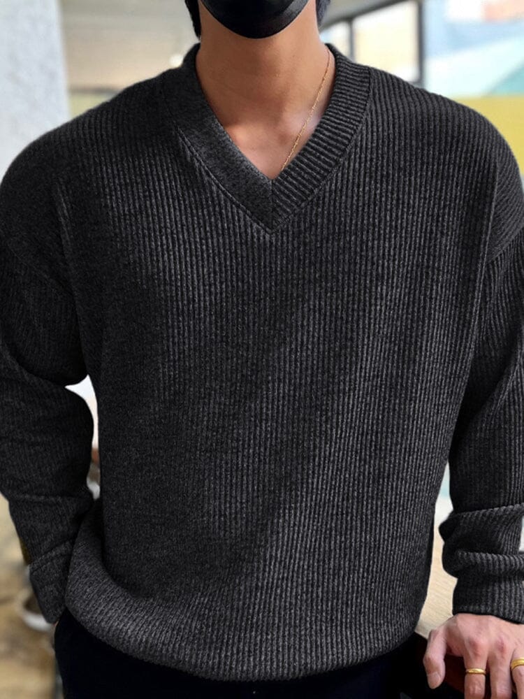 Loose Solid Color Knitted Sweater Sweaters coofandystore Black M 
