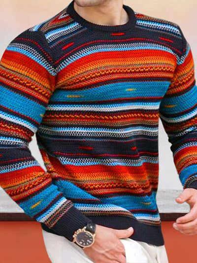 Casual Waffle Stripe Top Sweaters coofandystore Orange/Navy Blue S 