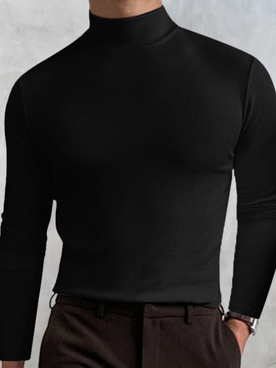 High-collar Long-sleeve Top T-Shirt coofandystore Black M 