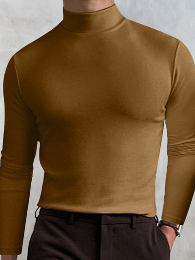High-collar Long-sleeve Top T-Shirt coofandystore Dark Khaki M 