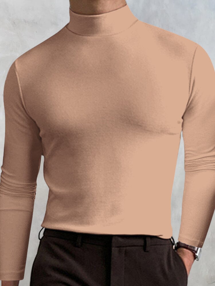 High-collar Long-sleeve Top T-Shirt coofandystore Light Khaki M 