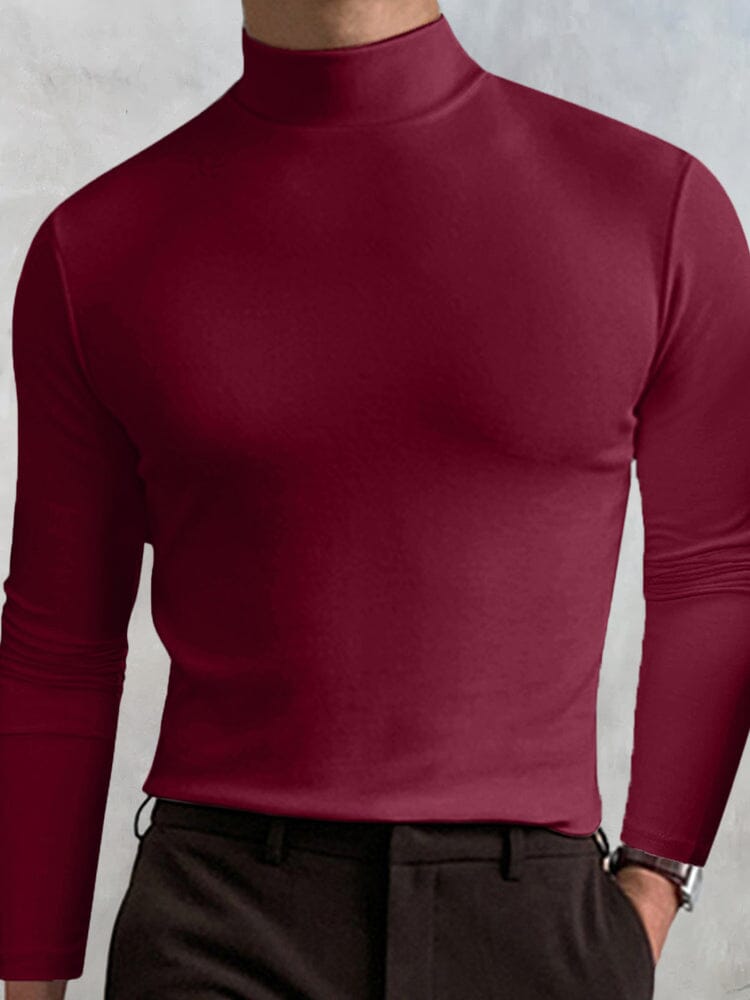 High-collar Long-sleeve Top T-Shirt coofandystore Wine Red M 