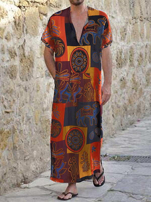 Ethnic Style Graphic One-Piece Long Shirt Robe coofandystore Orange S 