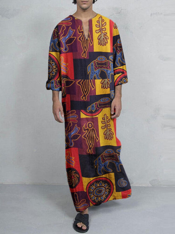 Ethnic Style Graphic One-Piece Long Robe Robe coofandystore Yellow S 