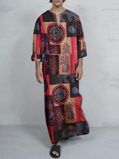 Ethnic Style Graphic One-Piece Long Robe Robe coofandystore Red S 
