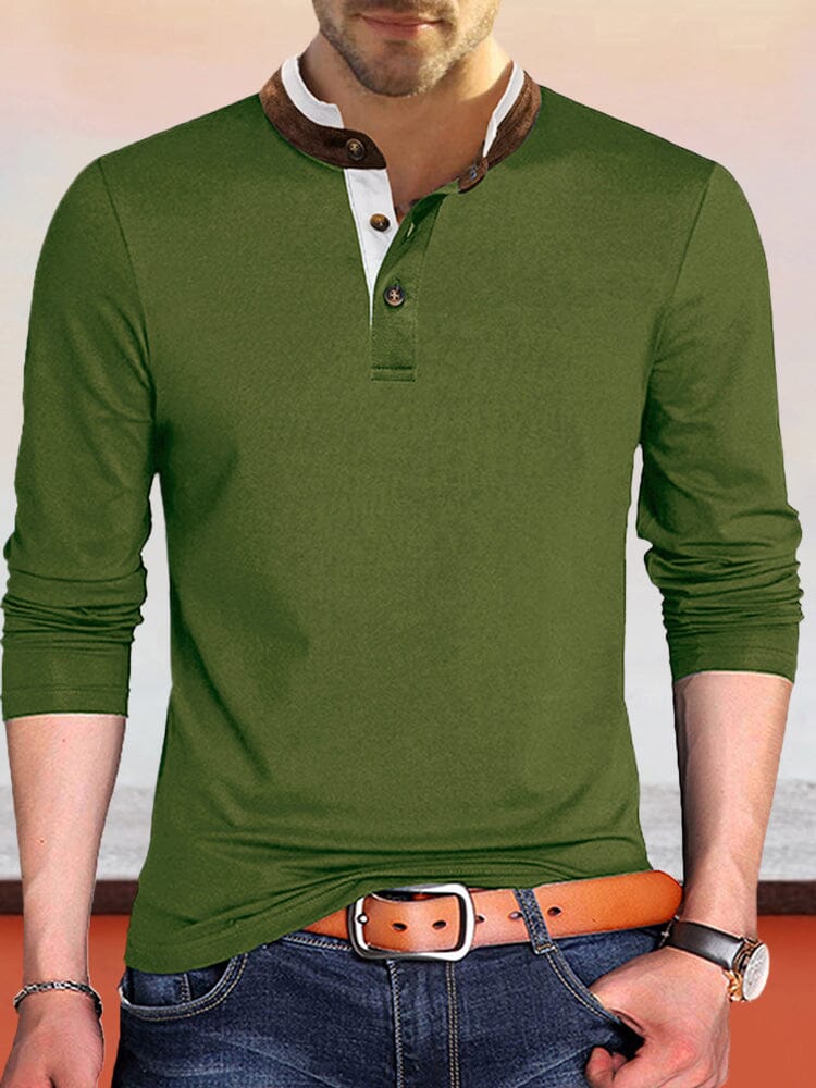 Henry Long Sleeve Bottoming Henley Shirt T-Shirt coofandystore Army Green S 
