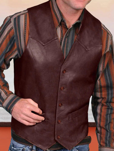 Coofandy Vintage Leather Vest Vest coofandystore Deep Red S 