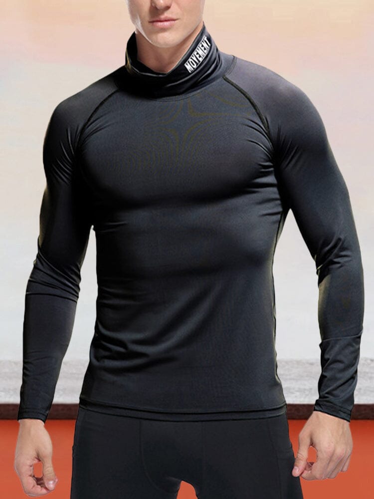 Turtleneck Sports Stretch Quick Dry Tops Shirts & Polos coofandystore Black S 