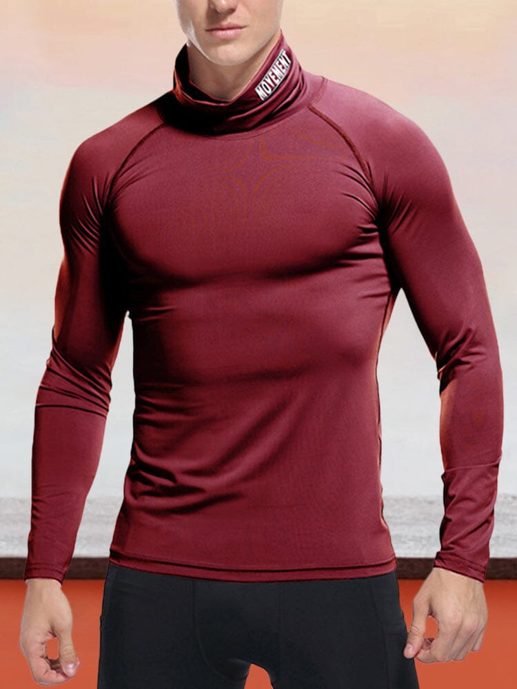 Turtleneck Sports Stretch Quick Dry Tops Shirts & Polos coofandystore Wine Red S 