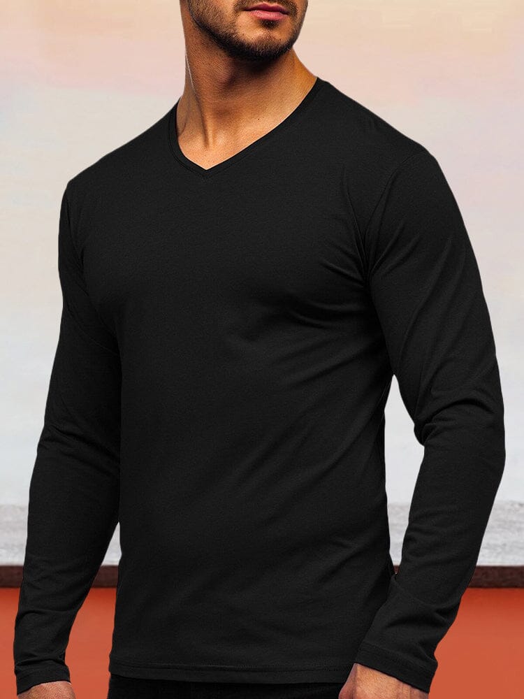 Solid Color Long-sleeved Basic T-Shirt T-Shirt coofandystore Black S 