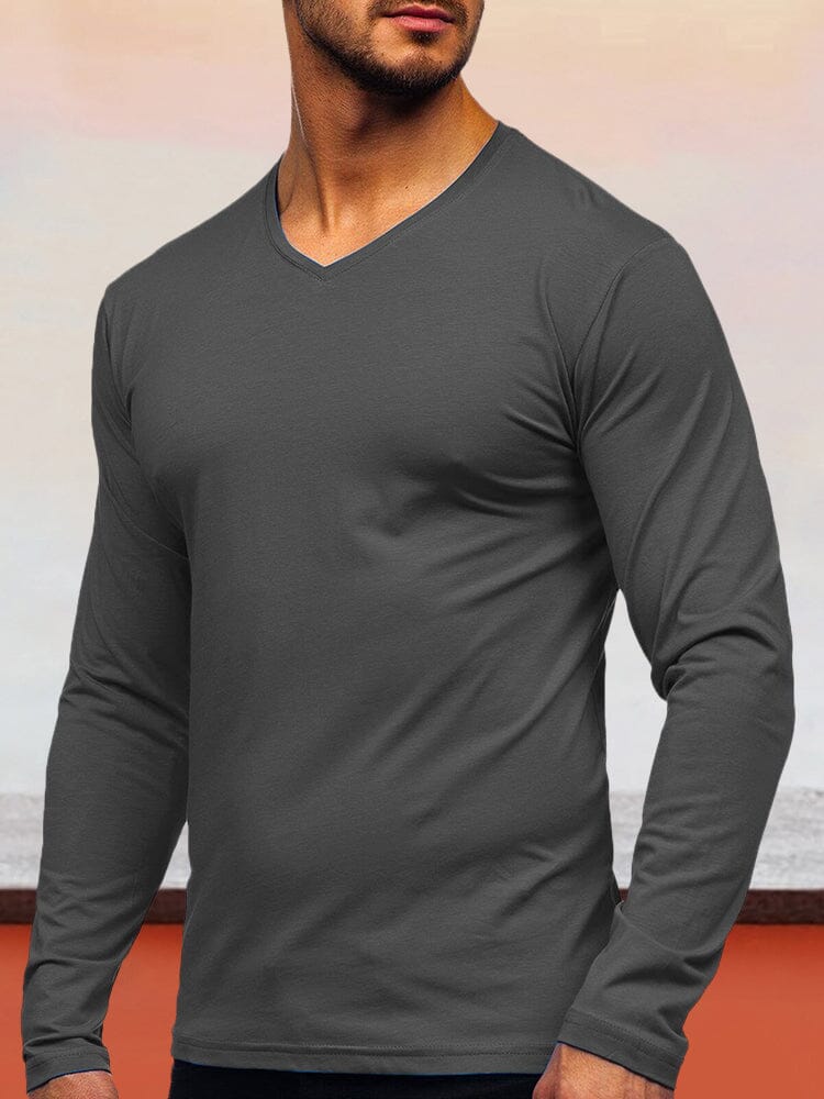 Solid Color Long-sleeved Basic T-Shirt T-Shirt coofandystore Dark Grey S 