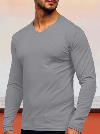 Solid Color Long-sleeved Basic T-Shirt T-Shirt coofandystore Light Grey S 