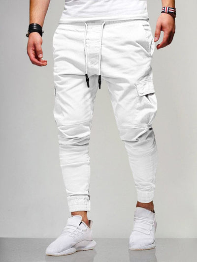 Beam Feet Flap Pocket Sport Pants Pants coofandystore White XS 