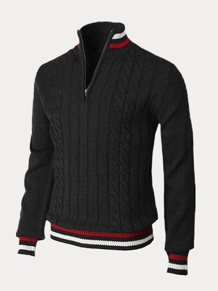 Stand Collar Splicicng Zipper Pullover Sweater Sweaters coofandystore Black S 