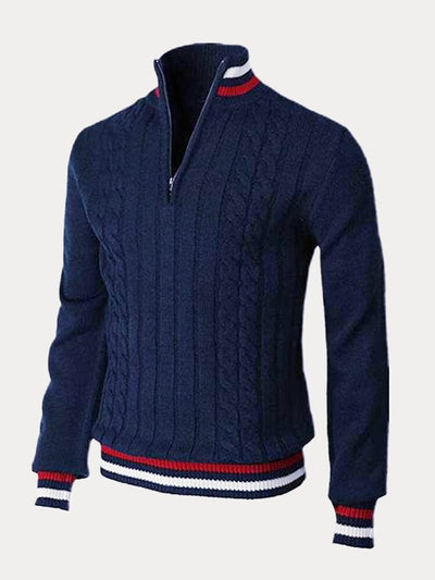 Stand Collar Splicicng Zipper Pullover Sweater Sweaters coofandystore Navy Blue S 