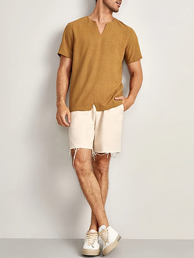 Cotton Linen Casual Short Sleeve Shirt Shirts coofandystore 