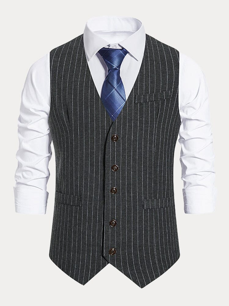 Slim Button Stripe Suit Vest Vest coofandystore Dark Grey S 