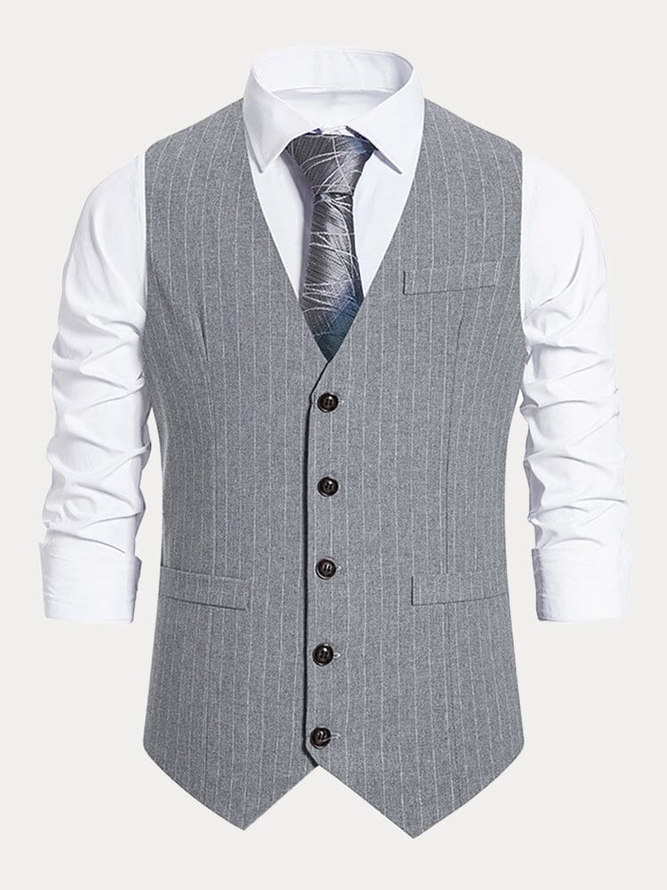 Slim Button Stripe Suit Vest Vest coofandystore 
