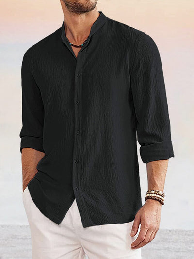 Casual Linen Style Long Sleeves Shirt Shirts coofandystore Black S 