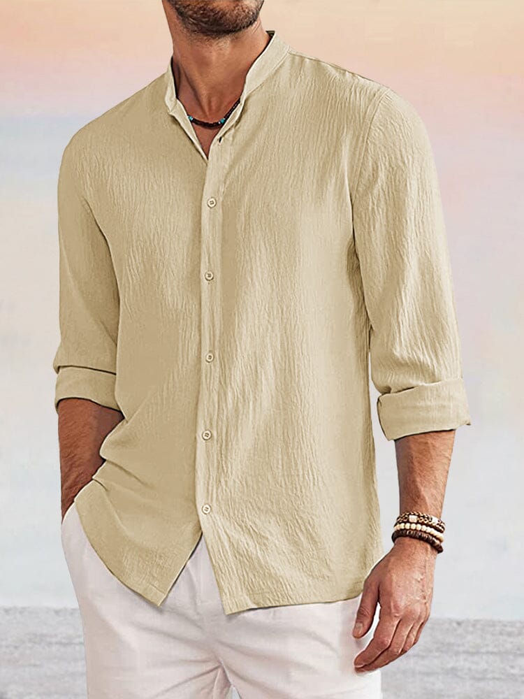 Casual Linen Style Long Sleeves Shirt Shirts coofandystore Khaki S 